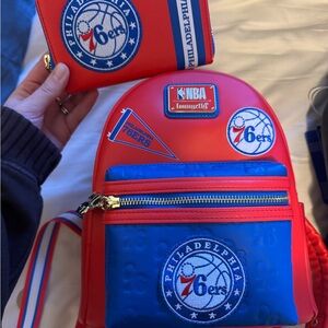 Loungefly Philadelphia 76ers Red and Blue Mini Backpack & Wallet